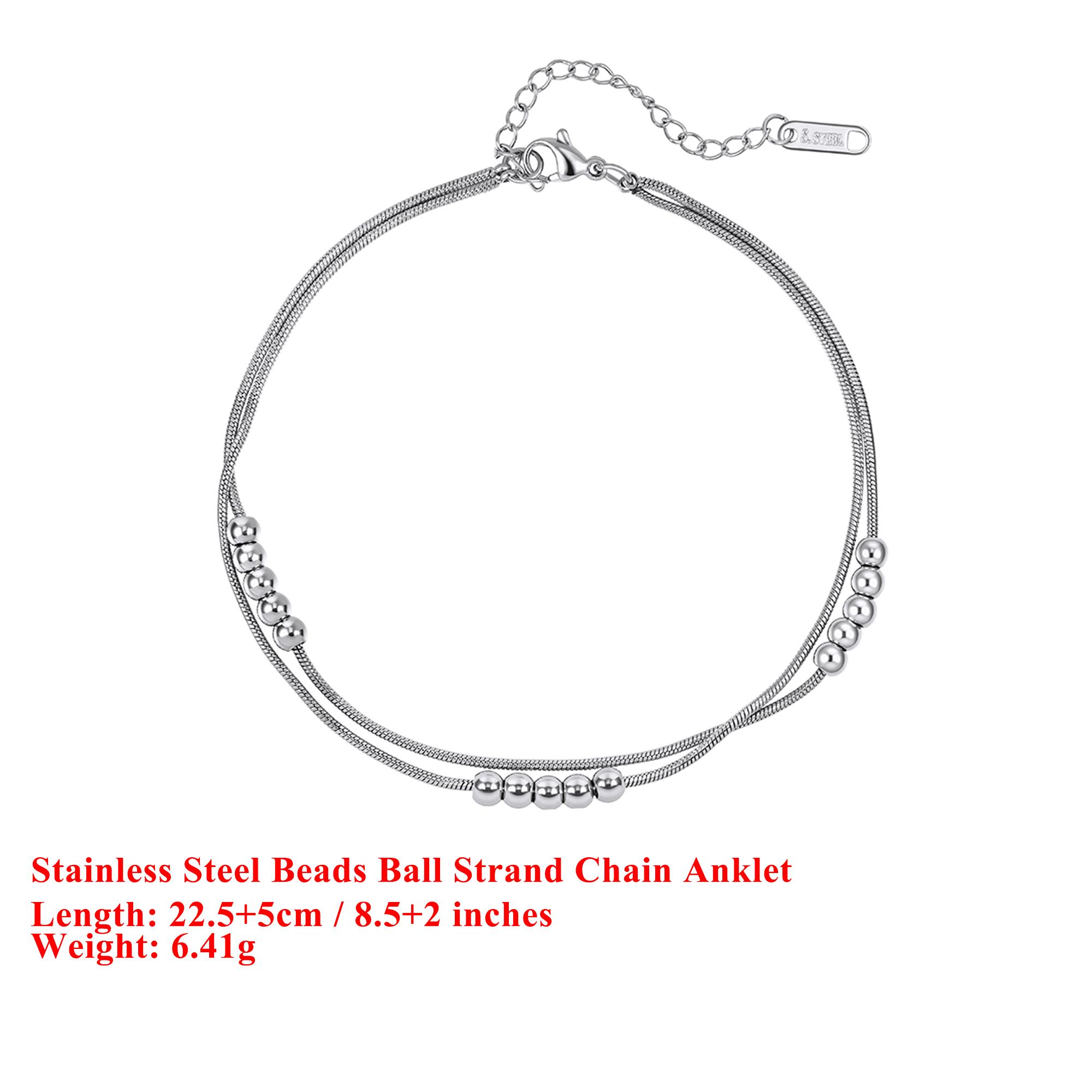 

Effie Queen Stainless Steel 18k Gold Beads Ball Strand Chain Anklet Trendy Jewelry for Women Vacation Summer Beach Gift STCA04 серебряный