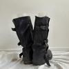 Vintage Knee High Boots Belt Buckle Round Toe Flat With Turned-Over Edge Genuine Leather Solid Color Elegant Sexy Shoes