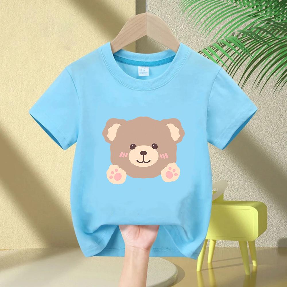 Children Tshirt With Added Sugar Summer New Product for Boys Girls Cartoon Teddy Bear Short Sleeved T Baby Cute Pattern