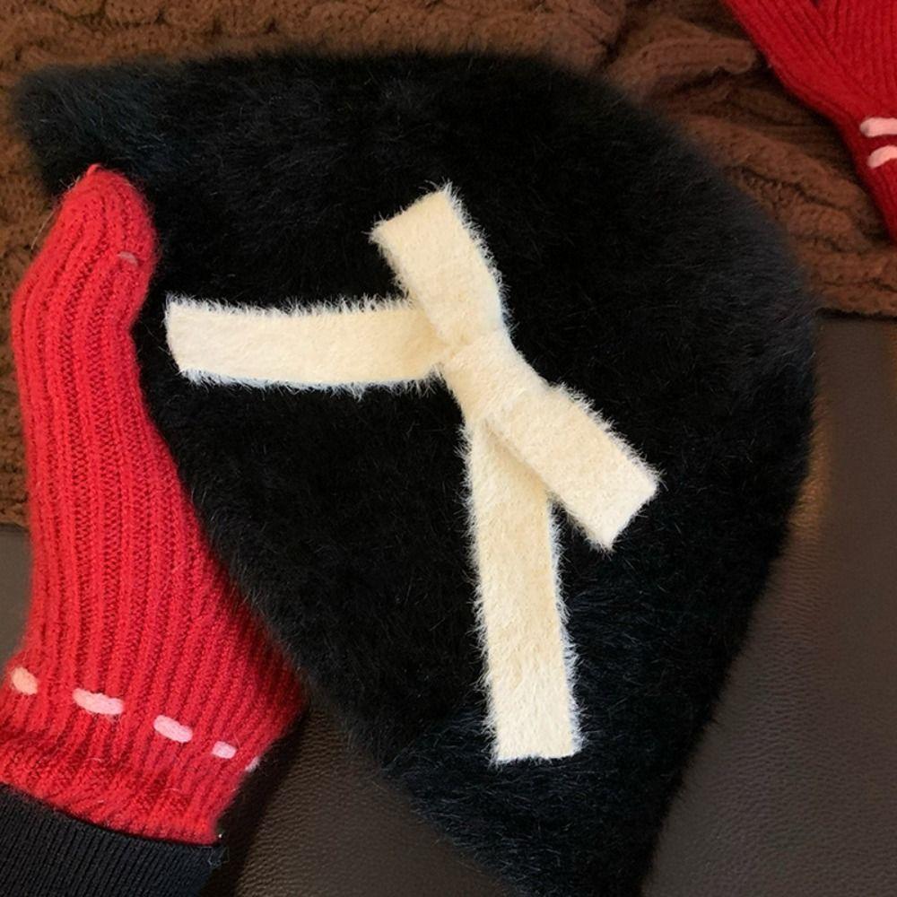 Harajuku Plush Basin Hat Y2k Fluffy Fisherman Hat Cute Bow Bucket Hat  Autumn