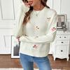 YYFS Women's Fashion Casual Fall Winter Flower Pattern Print Long Sleeve O-Neck Sweaters