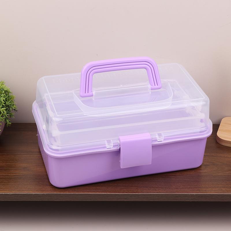 

3 Layers Large Capacity Storage Box With Handle Foldable Plastic Portable Makeup Hairpin Organizer Nail Art Jewelry Box фиолетовый
