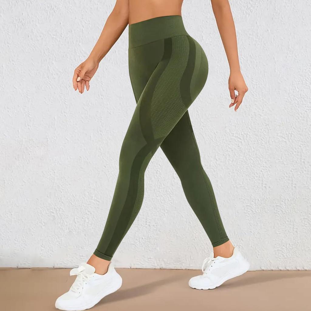 Compressão Feminina - Leggings Casca de Laranja Sem Costura para Treino de Academia Calças de Yoga de Cintura Alta com Controle de Barriga