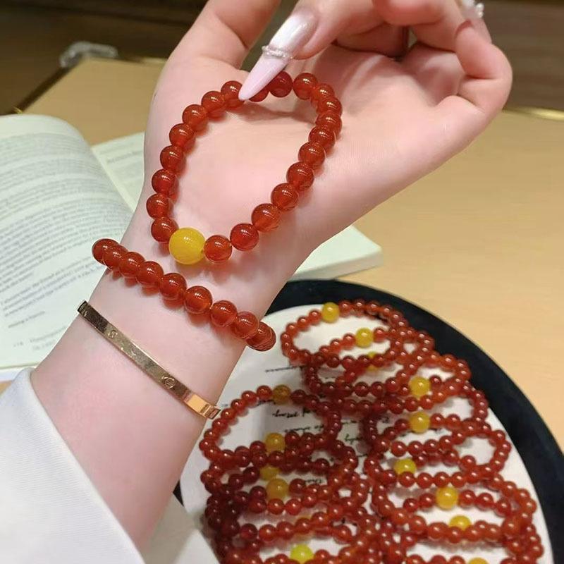 Natural Red & Yellow Agate Bracelets: Fashionable and Simple Unisex Jewelry.