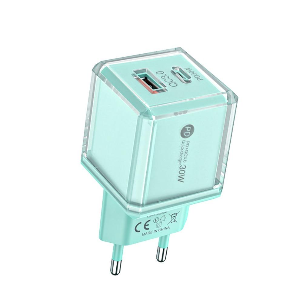 

Universal Multi Ports PD30W Charger Plug USB A+C EU/US Phone Charger Adapter PD QC3.0 Fast Charging Quick Charge Adapter EU-Green