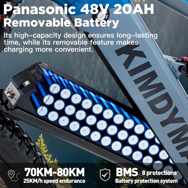 KIMDYMA K01 Rower Elektryczny 27.5 cala x 2.8 cala 1500W Górski Elektryczny Rower dla Dorosłych 48V 20Ah, 9 Biegów, Czujnik Momentu Obrotowego Pełne Zawieszenie E-Bike 140KM