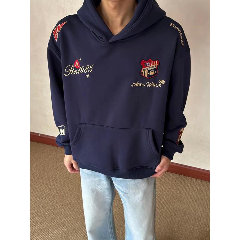 Mens Womens Oversized Hooded Sweatshirt Casual Streetwear Retro American Style Long Sleeve Pullover