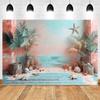 Summer Beach Photography Backdrop Hawaiian Pink Tropical Ocean Seaside Surfboard Kids Birthday Holiday Party Photo Background