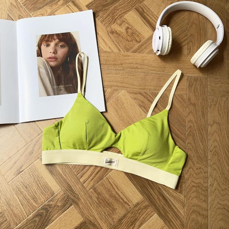 Vintage dopamine sports style underwear women's summer sexy thin small breasts gather triangle cup bra cover