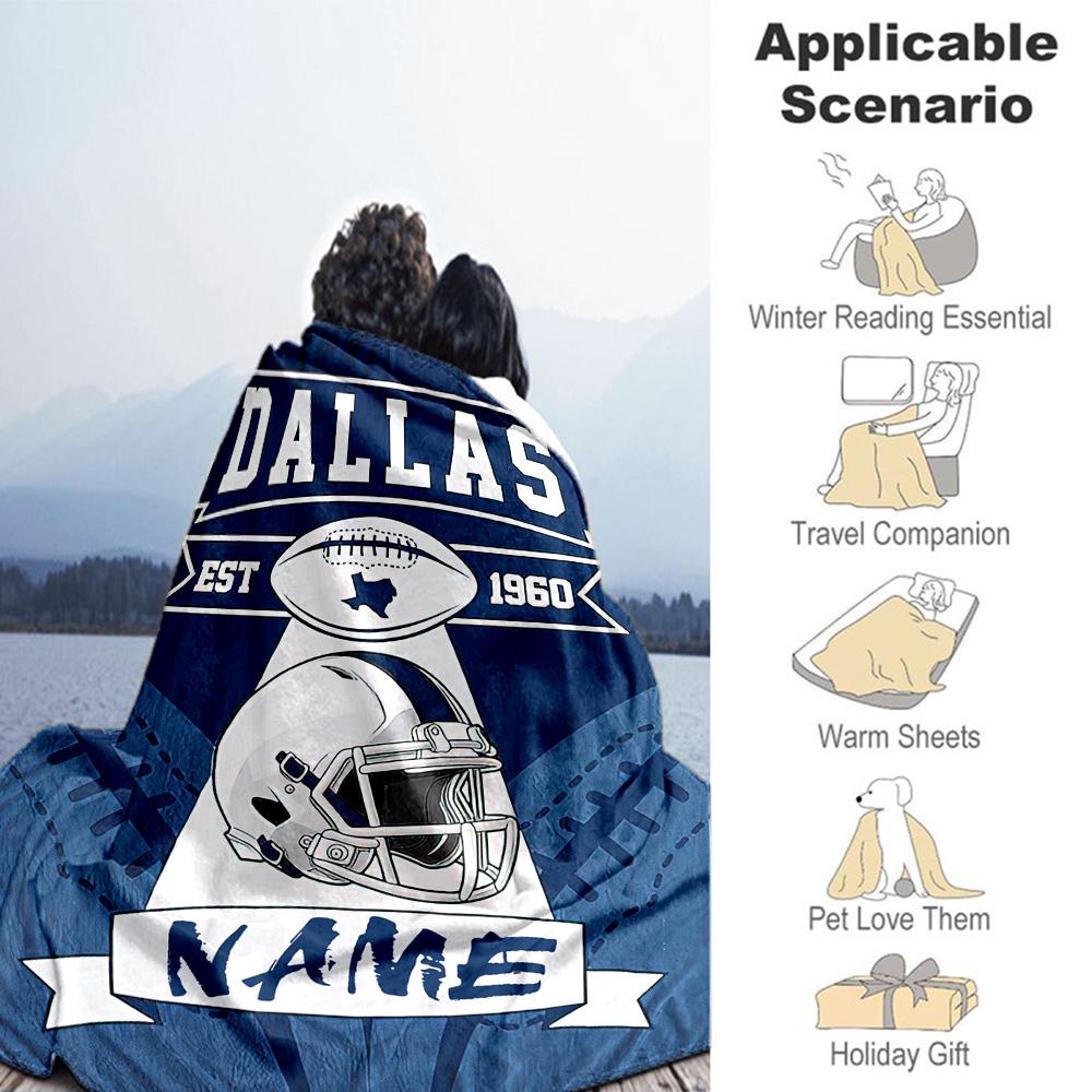 Dallas Football Blue Style Customize Your Name Blanket Lightweight Customizable Blanket Comfortable Versatile for Couch Chair Nap Sofa