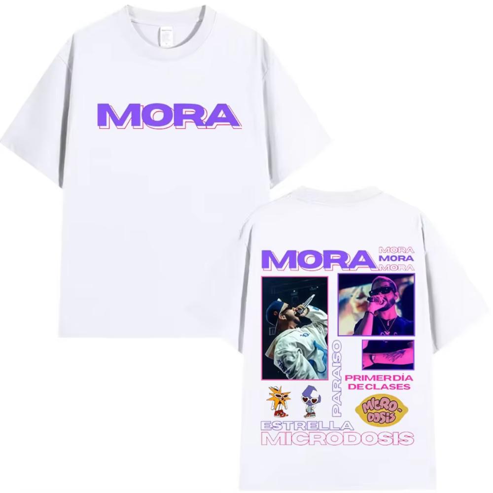 Singer Mora 2025 Tour Cover Double Sided Print Men's Cotton Harajuku Tee Shirt Hip Hop Crewneck T-shirt Oversized Summer Tshirts