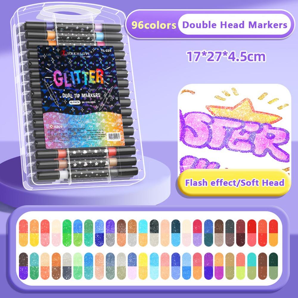 Glitter Colored Marker Pen Soft Head Painting Glitter Pen Colorful Fluorescent Pen  Students Use