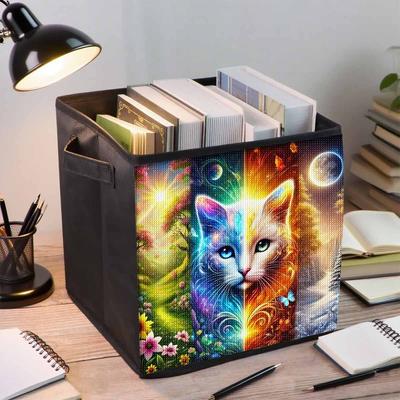 Göttliche Katze 5D Diamantmalerei Aufbewahrungskorb Vollrunde Bohrmaschine Mosaik Diamantstickerei Kreuzstich-Sets Heimdekor Heimdekor