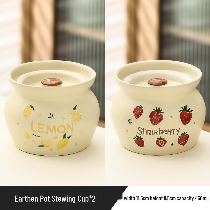 Ceramic Earthen Pot with Lid for Stews & Double Boiled Dishes - Single-Serve Steamed Egg Cup Included