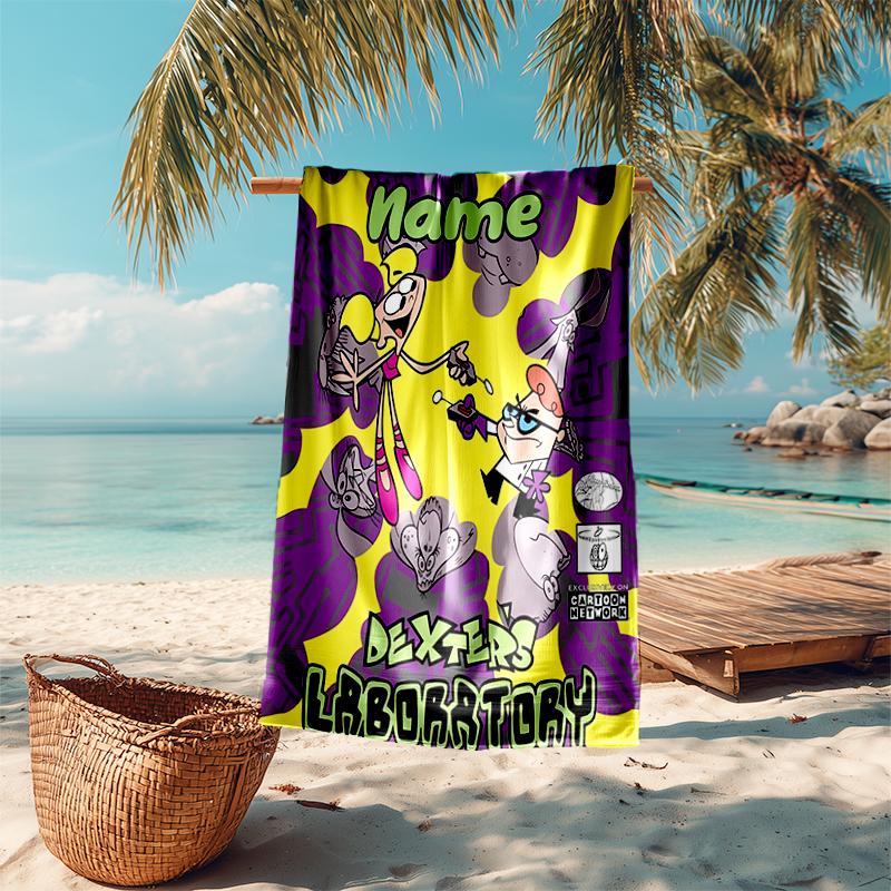 Personalized customized proof beach towel with Dexter's Laboratory pattern - soft, absorbent, quick-drying, perfect swimming, camping&bathing