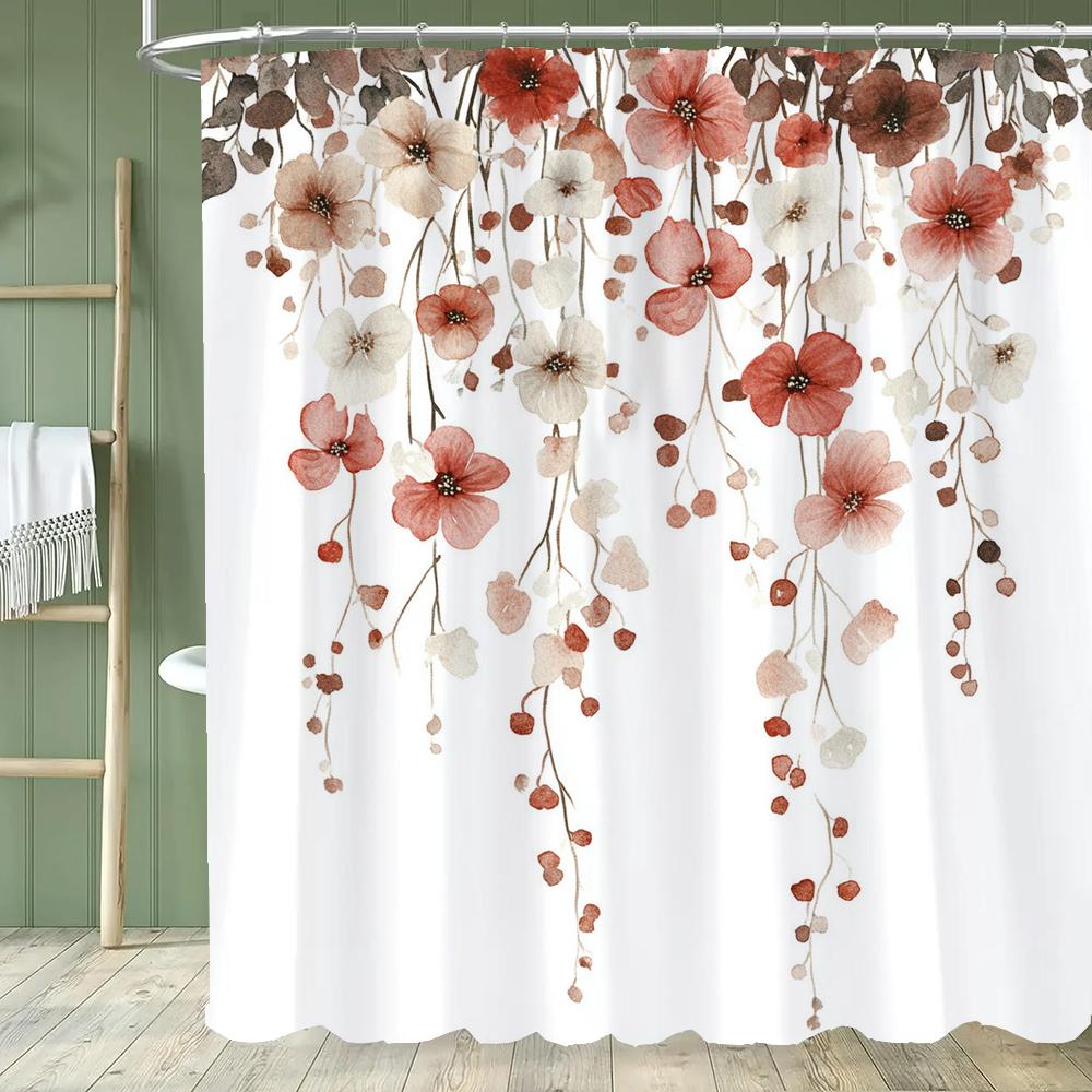 Modern Plants and Leaves Shower Curtain, Botanical Leaf Bathroom Decor Shower Curtain, Waterproof Shower Curtain with Hooks