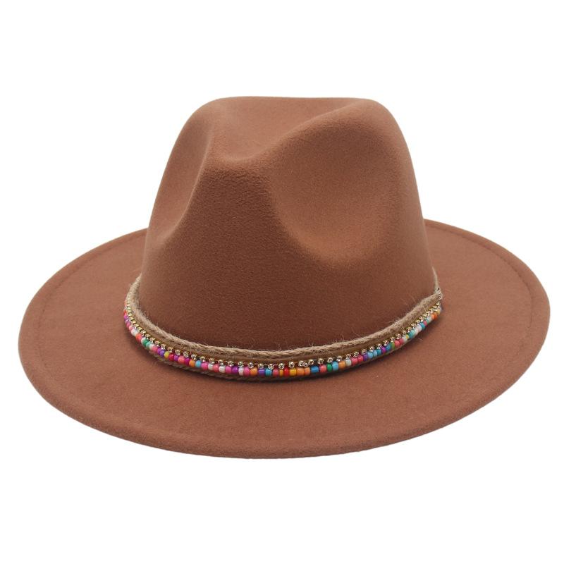 Pălărie înaltă Stil Etnic Lanț de Mărgele Lucrat Manual Pălărie Jazz Pălărie Fedorado pentru Spectacol Culoare Pălărie