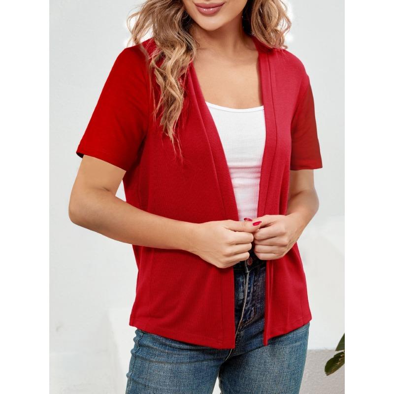 Short-sleeved Solid-color Casual, Slimming, Versatile and Elegant Top, Knitted Sweater Cardigan