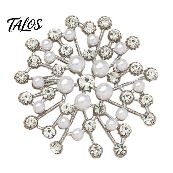 Snowflake Lapel Pin Brooch Pin, Pearls And Rhinestone Decor, Strong Buckle Secure Fit Decorative Clip Brooch, Durable Alloy Fine Electroplating