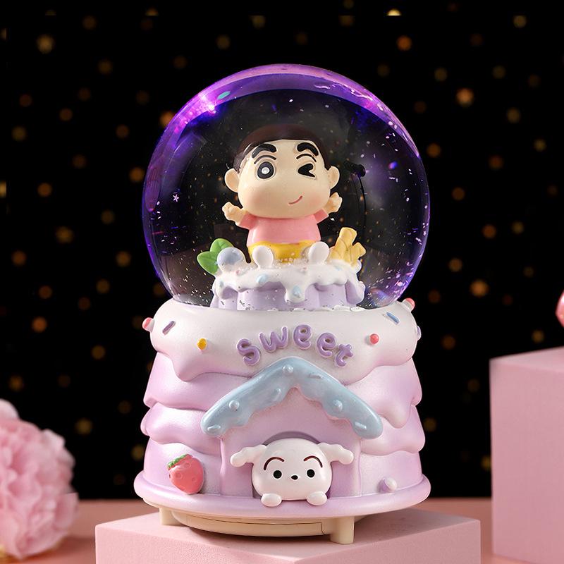 Cartoon Couple Crystal Ball Resin Snow Globe Music Box Toy