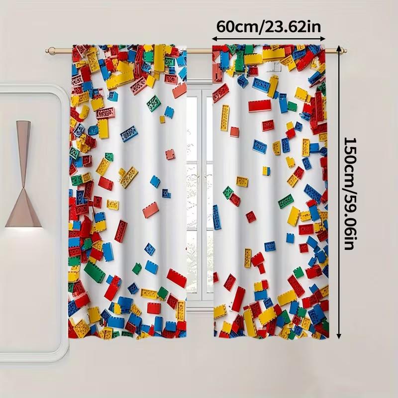 Colored Building Blocks Print Curtains Suitable Bedroom Living Room Kitchen Decoration Home Window Curtain Set Of 2 Made Polyester Washable Great