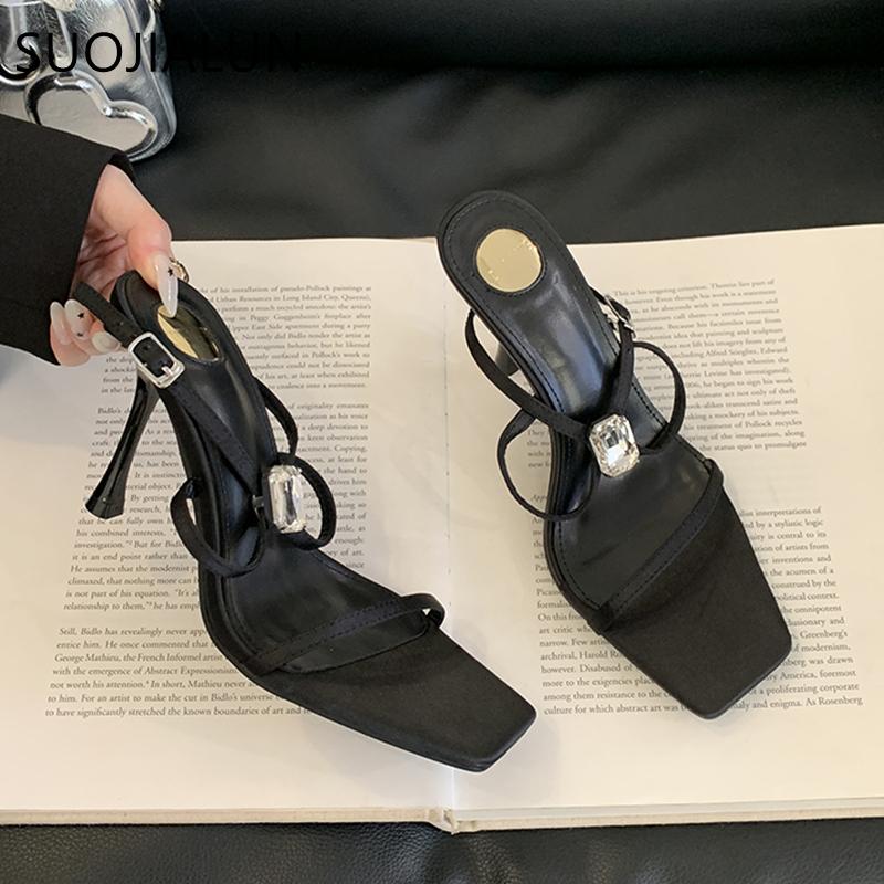 Fashion SUOJIALUN Summer Narrow Band Women Sandal Shoes Fashion New Brand Ladies Elegant Gladiator Shoes Thin High Heel Outdoor Pumps