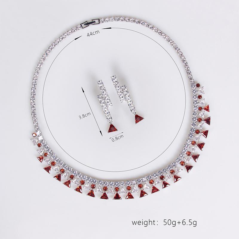 Women's Light Luxury Design Zircon Geometric Triangle Necklace Earring Set Fashionable And Versatile Niche Design Sense Set