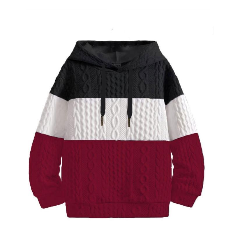 Mens Colourblock Knit Pullover Sweatshirt Hooded Hoodie Long Sleeve Casual Jumper Top