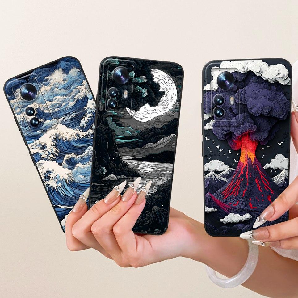 Phone Case For Xiaomi 12 12x 12s 12T Pro 12 Lite Casing Liquid Silicone Cartoon Dragon Funny Cat Seabeach Pattern Back Cover