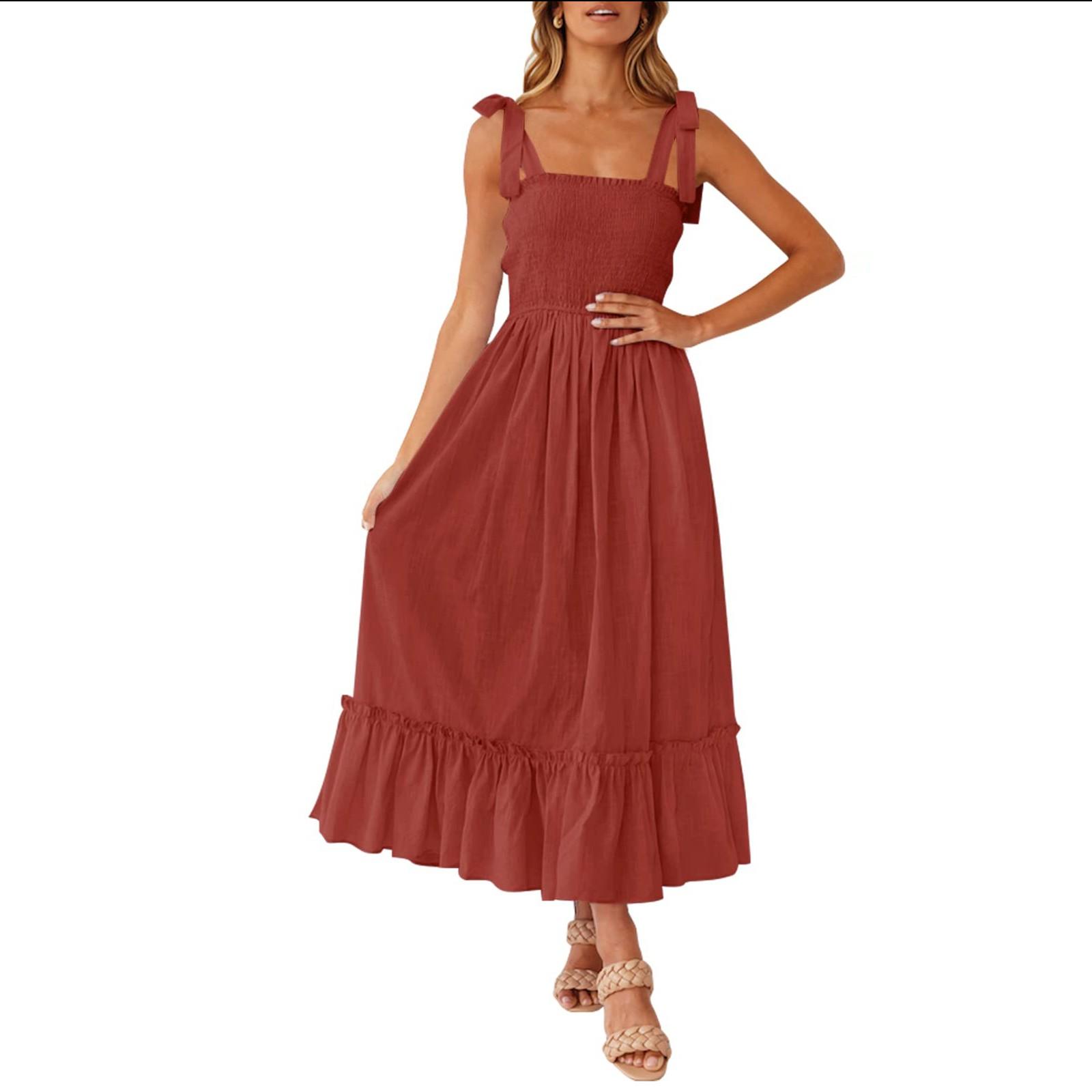 

Женские модные богемные бретели с квадратным вырезом, однотонные пляжные длинные платья трапециевидной формы с рюшами XL винный