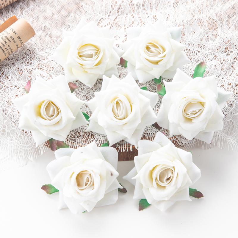Artificial Flowers for Wedding Flannel Rose Wreath Home Room Festival Decor Diy Box Scrapbook Background Wall Crafts Fake Plants