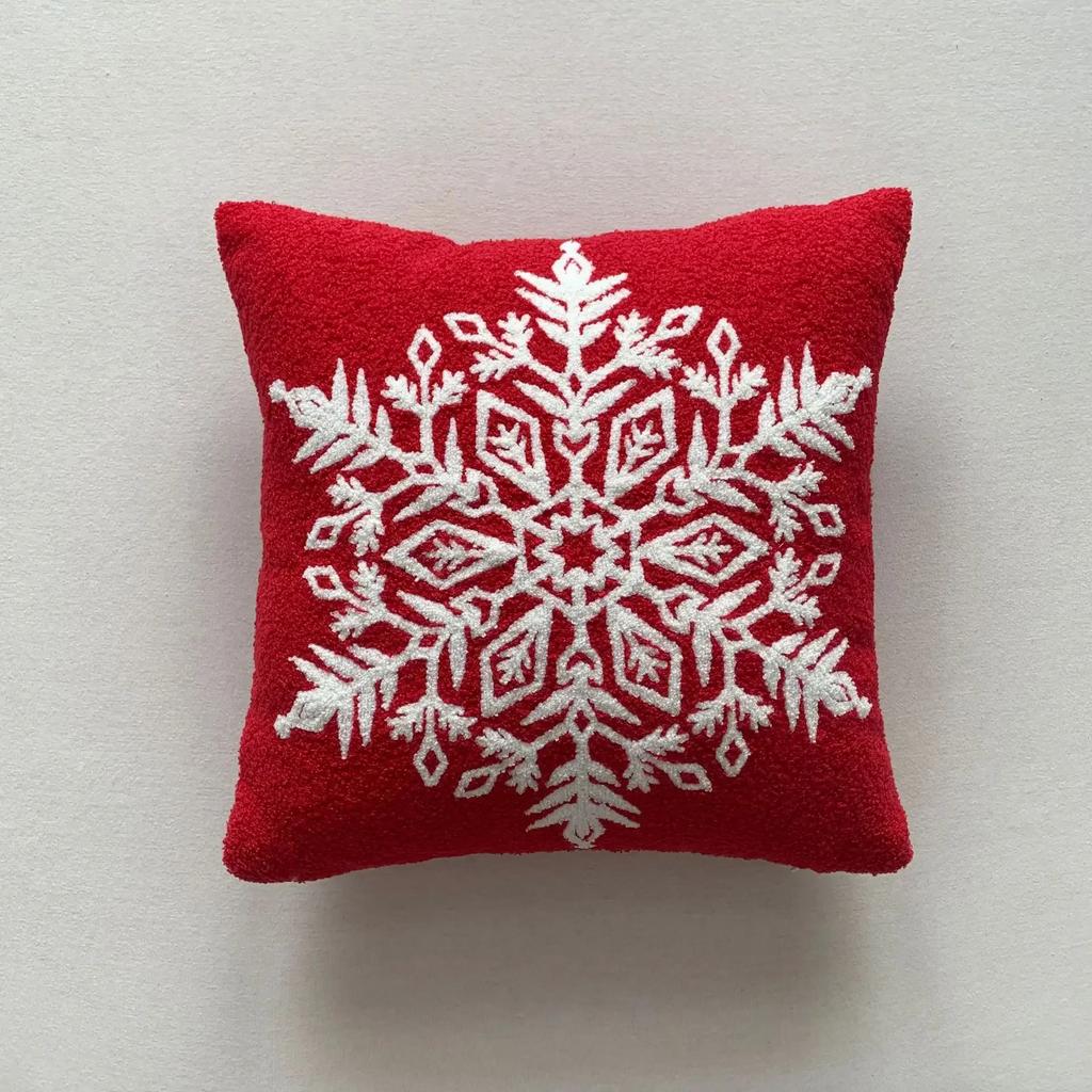 Christmas And New Year Plush Cushion Cover Red Teddy Velvet Embroidered Pillowcase Festive Joyful Home Pillow Covers Decorative