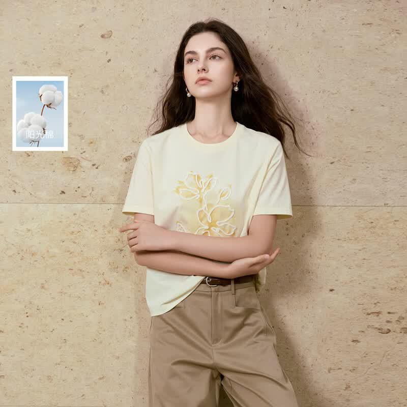 Sancai Women s Floral Print Embroidered Loose T-Shirt M