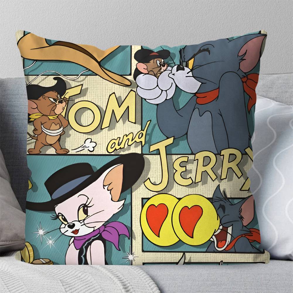 Cartoon T-Tom And J-Jerry Pillow Case Square Pillow Bedroom Sofa Leisure Comfort Cushion Car Living Room Home Decoration