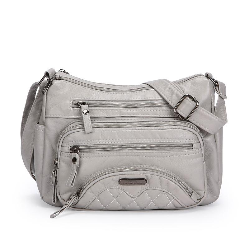 Модная мягкая кожаная трендовая повседневная женская сумка через плечо Сумка-кроссбоди из стираной кожи серый
