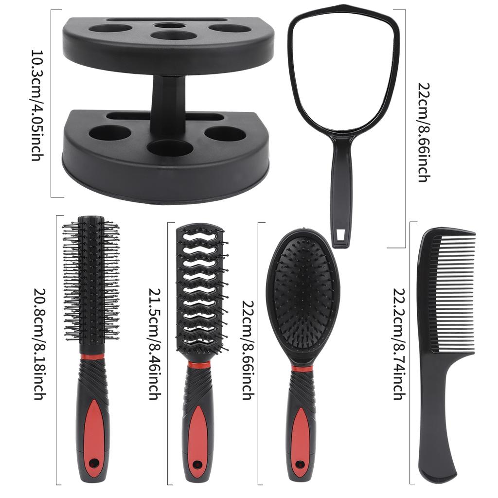 5-Pack Comb Brush Set with Mirror Hair Brush Holder Air Cushion Comb Professional Massage Comb Cosmetic Hair Styling Tool Set
