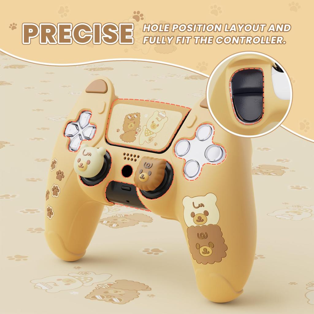 Silicone Cover Compatible with PlayVital Ps5 Compatible with Charging Station with Cute Bear Style Cover Thumbstick Cap Cover Touch Pad Sticker