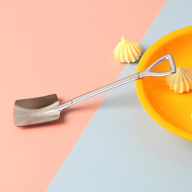 

304 Stainless Steel Shovel Spoon Tableware Cute Design Long Handle Tea Coffee Dessert Spoon