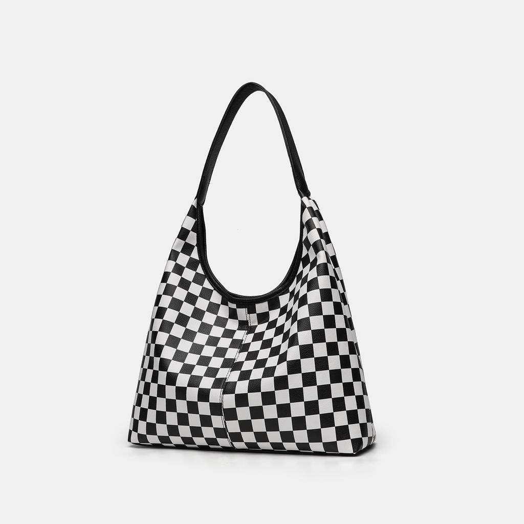 Black And White Grid Large-Capacity Tote Bag Women'S High-End Commuter Bag Trendy Versatile Shoulder Bag