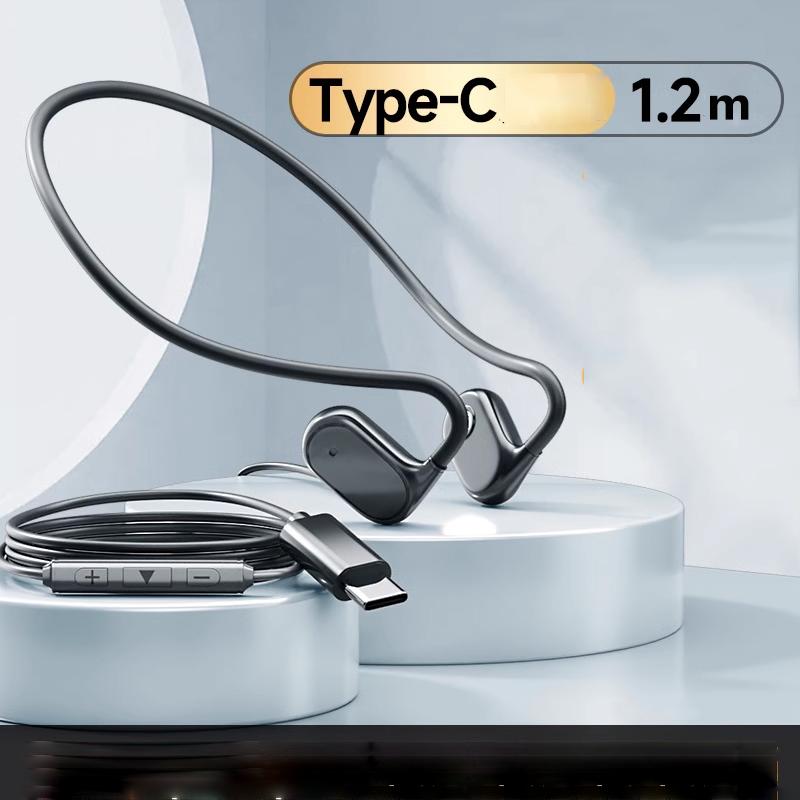 Wired Open Ear Headphones 3.5mm/IOS/Type-c Plug Hifi Sound Earphone with HD Call Microphone Air Conduction for Gaming Home Offic