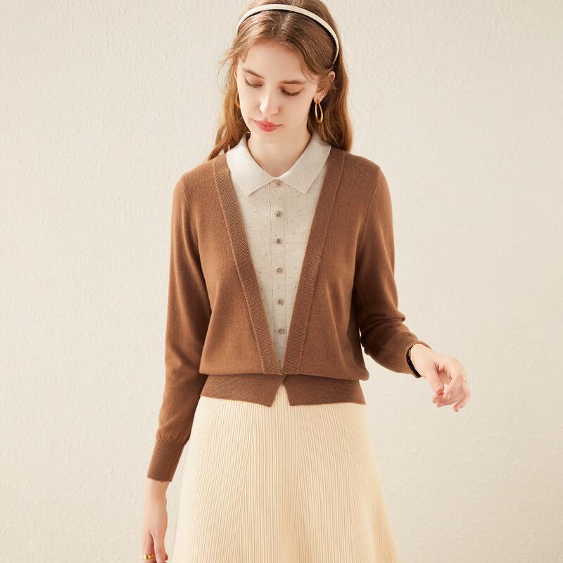 TUHUANG Women's Pure Wool Color-blocked Knit Sweater