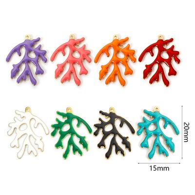 5 Piece Brass Enamelled Sequins Charms Brass Color Multicolor Coral Enamel Pendants For DIY Necklace Jewelry Making 20mm X 15mm