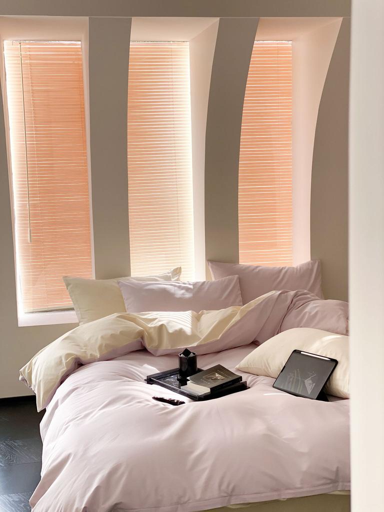 Conjunto de quatro peças de algodão puro lavado, estilo nórdico, cor sólida, duas peças, lençol de cama de algodão puro, capa de edredom, conjunto simples de três peças, capa de edredom