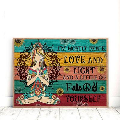 Bible Verse Christian Pray Yoga Women Wall Art Canvas Painting I’m Mostly Peace Love Quote Posters and Prints Picture Home Decor