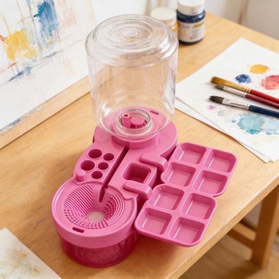 Paint Brush Cleaner Portable Paintbrush Cleaning Tool with Water Circulation Brush Washer Painting Station with Brush Holder And Palette for Beginners