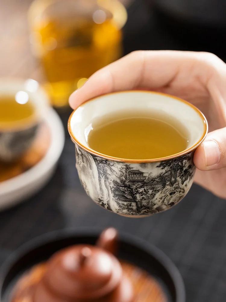 65ML Landscape Ru Kiln Master Cup Household Tea Cup Handmade Tea Bowl Smelling Cup Teaset Supplies Teaware A Cup Of Tea