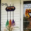 Halloween Broom Parking Sign with 3 Wooden Witch Brooms Solid Wood Hanging Decoration Halloween Decor Broom Parking Sign for Front Porch Wall