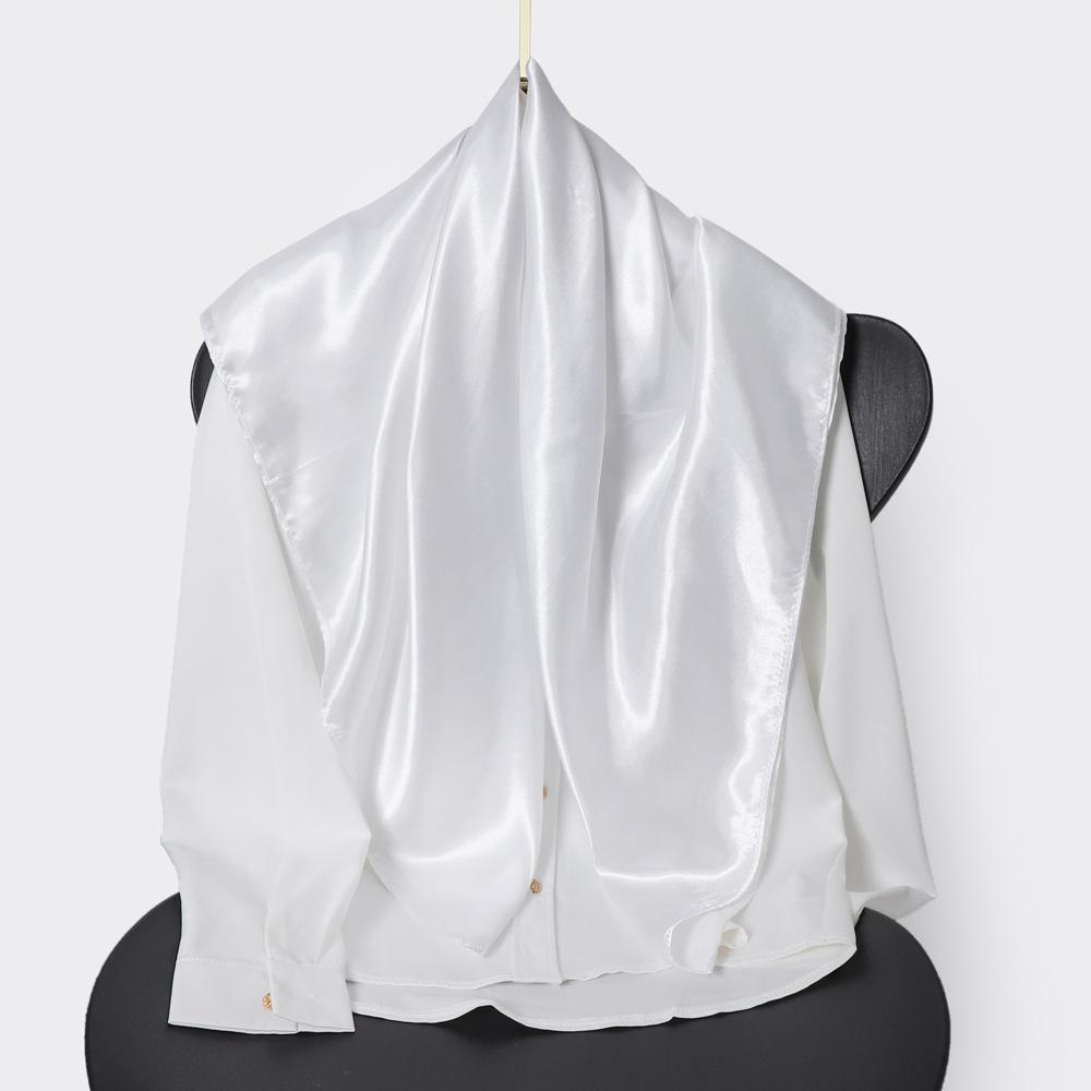 Classic Solid Colour Silk Scarf Women's Trendy Peplum Shawl Simulation Silk Wrap Turban 90cm Square Scarf