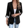 Womens Slim Fit Casual Blazer With Roll-Up 3/4 Sleeve Single Button Notched Lapel Solid Color Office Wear