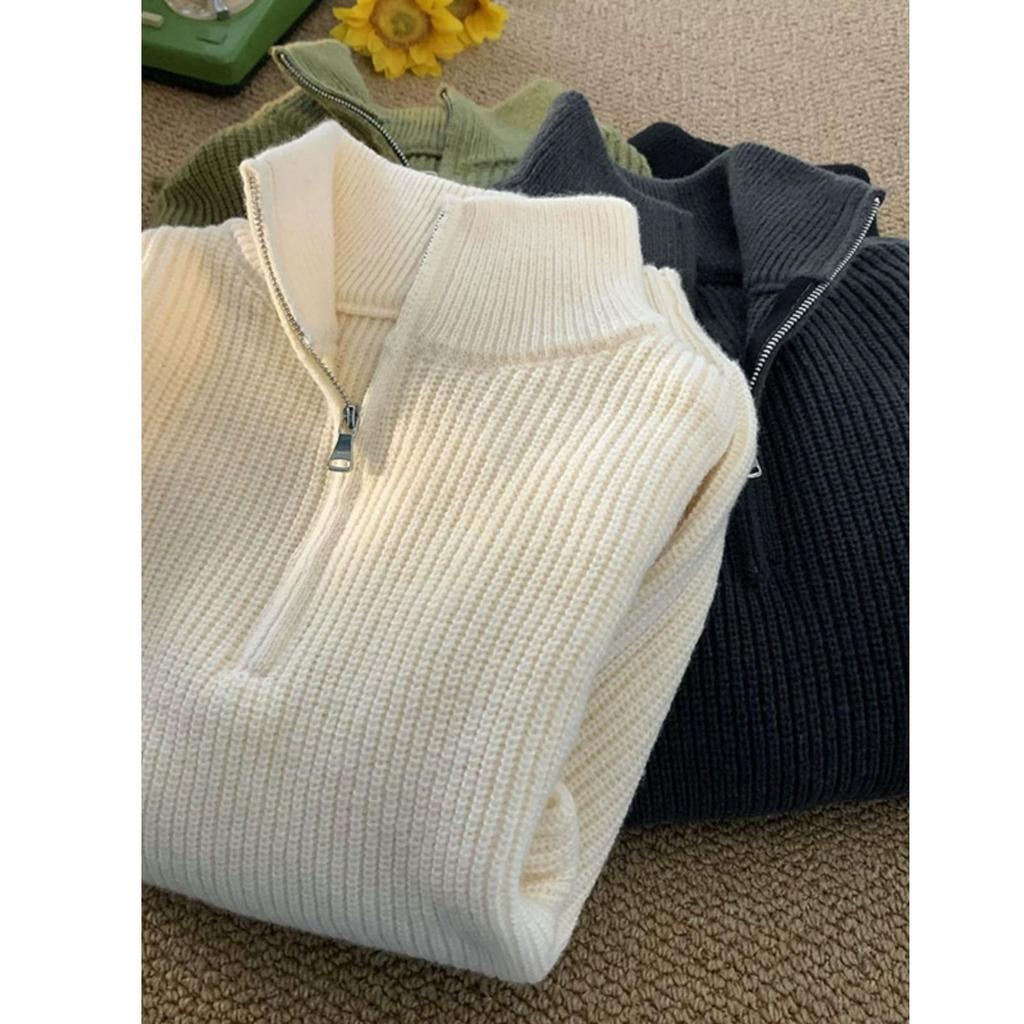 Men's Lapel Polo Wool Sweater - Autumn/Winter 2024 Loose Fit, Solid Color, Casual Knitwear